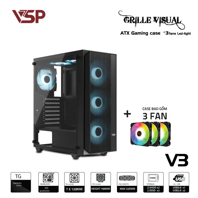 Vỏ thùng máy Case VSP Gaming V3 đen