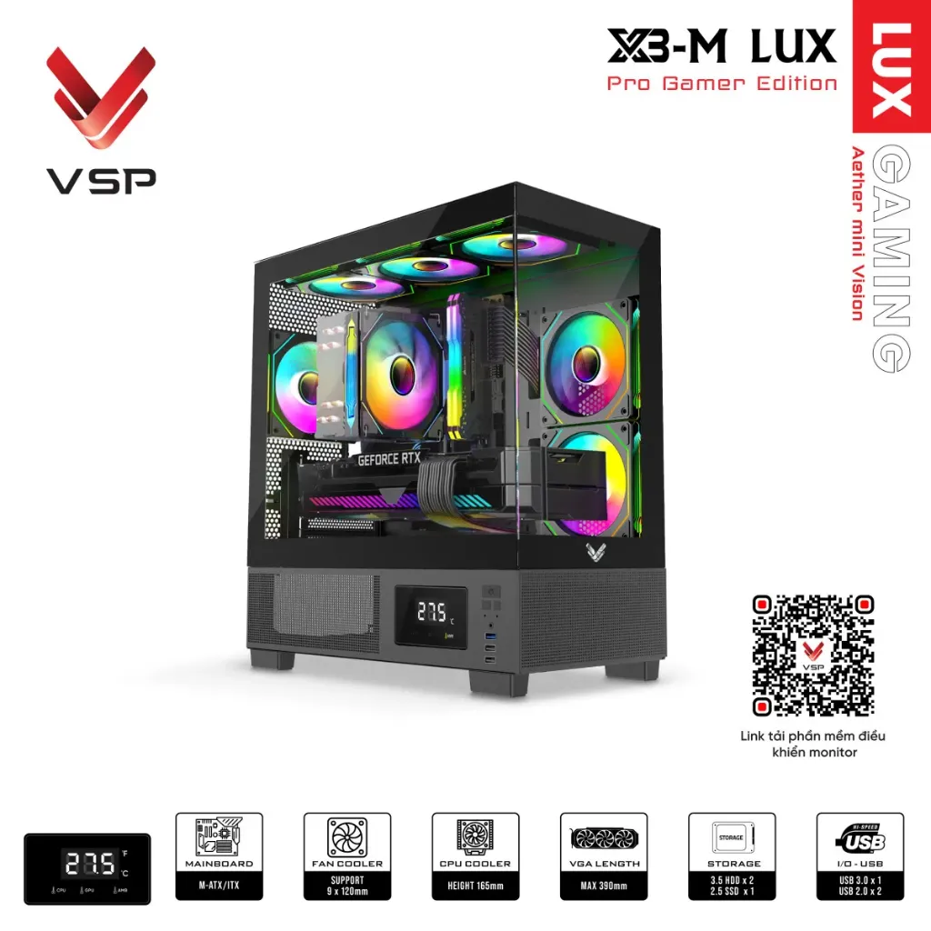 [00000286] Vỏ thùng máy Case VSP X3-M Lux Black